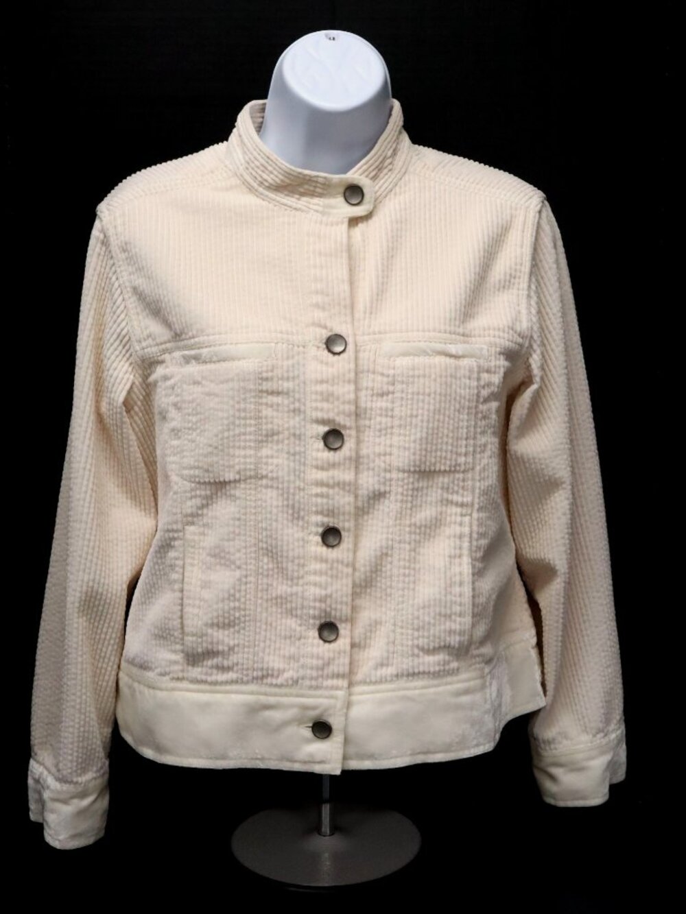 J. Jill Ivory Corduroy Button Up Jacket w/ Velvet Trim Women's Sz Small Petite